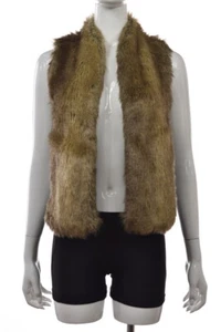 3 Dots Womens Jacket size XS Gray Brown Faux Fur Vest Sleeveless Acrylic Casual - Picture 1 of 5