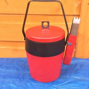 Vintage 60er / 70er Jahre Eiskübel Kühler mit Zange rot & schwarz Vinyl - Bild 1 von 12