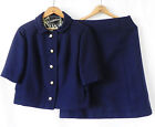 Saks Fifth Avenue Skirt Suit Wool Navy Blue Crop Jacket/Knee Length Skirt Size M