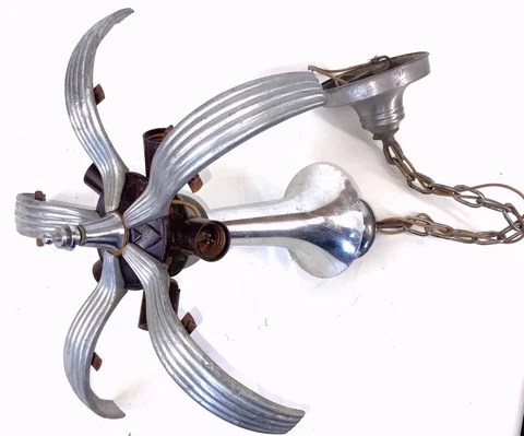 Antique Art Deco Art Nouveau Aluminum Slip Shade Chandelier 5 Light for Repair Cover