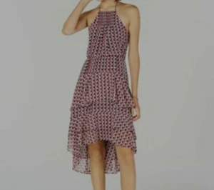 Tommy Hilfiger Women'sRed Blue Sleeveless Ruffle Chiffon High Low Dress Sz 14  - Picture 1 of 3
