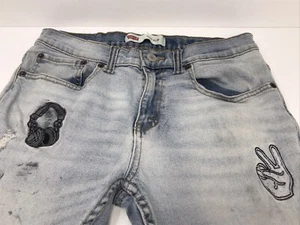 Levis 511 Slim Light Wash Jeans w/ Peace Headphone Patches Girls Sz 16 Regular - Picture 1 of 12
