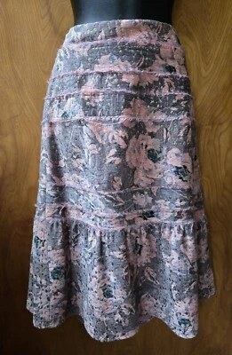 Юбка Tuleh славный серый + розовый вихрь цветов текстуры расклешенный подол размер 10 - Изображение 1 из 4
