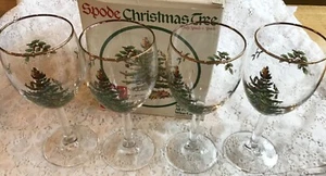 SPODE Christmas Tree Set of 4 All Purpose Stemmed Wine Glasses 13oz in Box - Picture 1 of 8