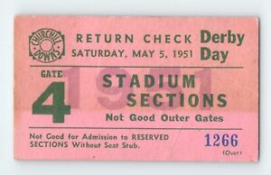 1951 Kentucky Derby Return Check Ticket Stadium Churchill Downs Count Turf Horse