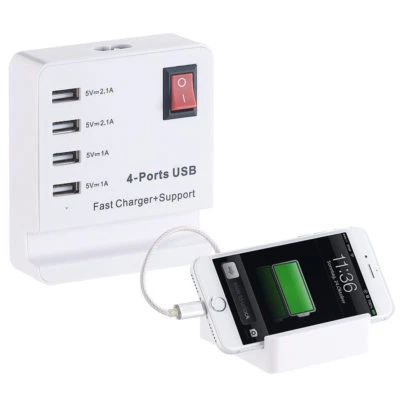 revolt USB-Netzteil mit Smartphone-Ablage, 4 Ports: 2x 2,1 A, 2x 1 A - Bild 1 von 4