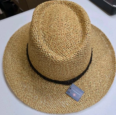 Chapéu Fedora de Palha Aba Larga com Alforje Tamanho Único Compatível com Faixa Trançada Preta Novo com etiquetas - Imagem 1 de 4