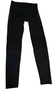 Alala Leggings Women's S Black Crochet Mesh Satin Accents Stretch Logo Lux H11.3 - Picture 1 of 12