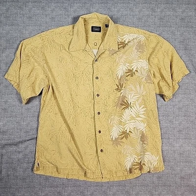 Haggar Silk Hawaiian Shirt M/M Button Down Yellow floral pattern - Image 1 of 4