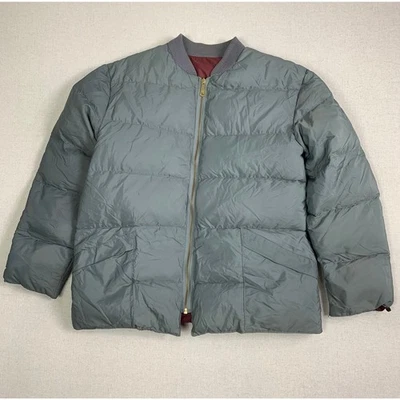 Vintage Grey Burgundy Down Puffer Winter Jacket Unbranded - XL - 70s 80s - Image 1 of 4