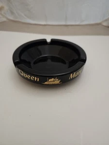 RARE Vintage 1950's RMS Queen Mary Advertising Black Glass Ashtray - Picture 1 of 4