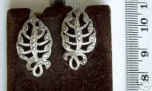 Pendiente, plata auténtica, Markasita, forma de hoja - Imagen 1 de 1