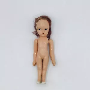 Vintage gruselige Puppe Virgin Hartplastik Gelenkarme 5,5" Echthaar Halloween Spuk - Bild 1 von 11