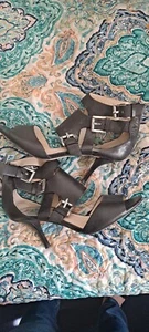 Michael,  Women's Size 8  Leather strappy ankle High Heels, Buckles,  EUC - Picture 1 of 4