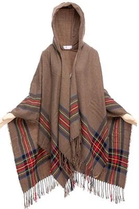 Women's Hooded Cape Poncho Oversized Tassel Shawl Scarf - Picture 1 of 8