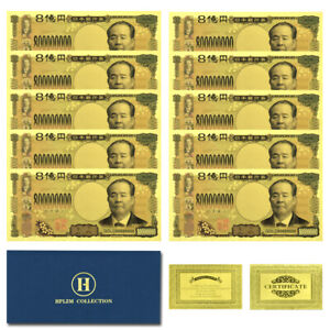 10pcs and Envelope Japan Gold Banknotes Art Crafts Uncurrency 800 Million Yen