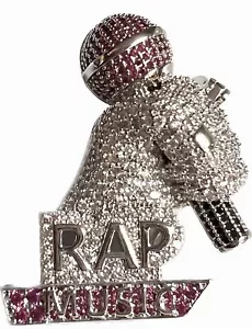 14k White Gold Filled Necklace Charm CZs Music RAP Singer Charm Silver Color - Picture 1 of 5
