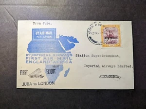 1931 Sudan Airmail First Flight Cover FFC Juba to Alexandria Egypt - Picture 1 of 2