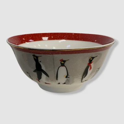 $41 Portmeirion Sara Miller Red Penguins Candy Bowl 6" Foto 1 de 4