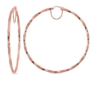 Rose Gold Flash Sterling Silver 2x70mm Twist Round Extra Large Hoop Earrings - Picture 1 of 6