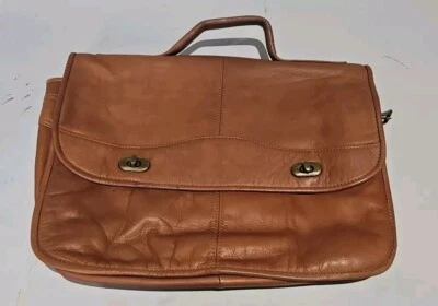 "MALETÍN UNISEX DE CUERO MARRÓN PARA ESCUELA U OFICINA ◇ EXPANDIBLE 15,5"" X 12"""  Foto 1 de 4