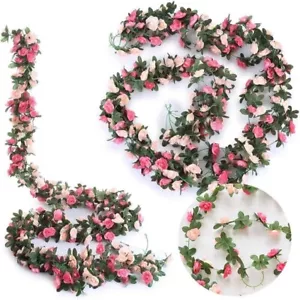 2 Pack Fake Rose Vines Flowers Plants 8.2 Feet Artificial Rose Flower Hanging - Picture 1 of 9