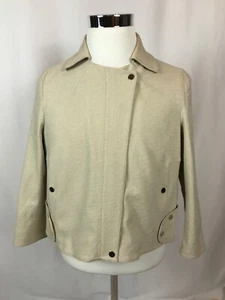 PER SE CARLISLE WOMENS BLAZER JACKET CREAM SOLID SIZE 16 ZIP & SNAP CLOSE COTTON - Picture 1 of 17