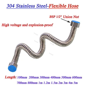 BSP 1/2"(20mm) 304 Stainless Steel Flexible Hose Pipe Water Tap Connector Hoses - Picture 1 of 8