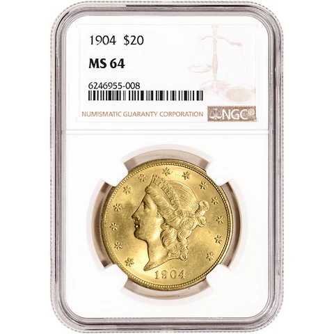 1904 US Gold $20 Liberty Head Double Eagle - NGC MS64 Cover