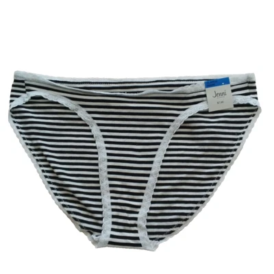 NWT JENNI Bikini Panty Size XL Striped W/ Lace Detail Cotton Blend - Image 1 of 4