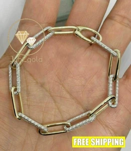 Brazalete de cadena de eslabones de diamante simulado redondo de 4 quilates enchapado en oro amarillo de 14 quilates - Imagen 1 de 10
