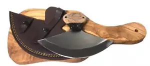 Cuchillo Ulu de madera grande hoja de 7" mango de tabla de cortar rústico artesanal - Imagen 1 de 7