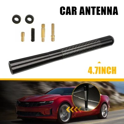 4.7inches+ Screw Car Antenna Carbon Fiber Radio FM Antena Black Kit Universal - Image 1 of 4