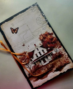 Junk Journal Heft "BAUERNHAUS HERBST" Handarbeit Lg 8,5"x5,5" 40pgs Herbst - Bild 1 von 21