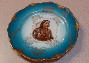 Antique Native American Portrait Wall Plate SITTING BULL ES Royal Saxe GERMANY - Photo 1 sur 12