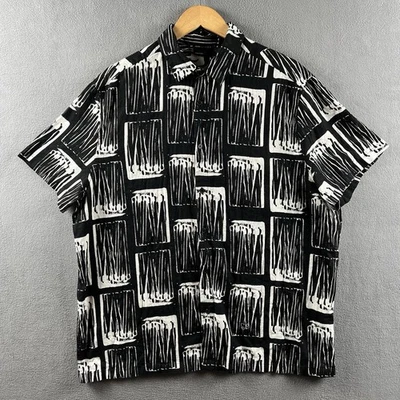 Camisa de diseño ASOS para hombre XL negra blanca arte abstracto lino manga corta abotonada Foto 1 de 4