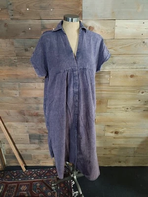 Vestido camisero vaquero morado Easel Los Angeles talla Mezcla de algodón de lino de gran tamaño M Foto 1 de 4
