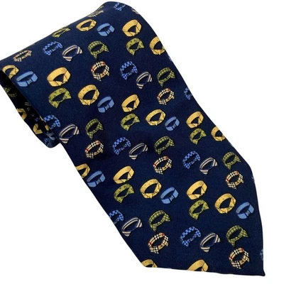 Burberry Azul Marino 100% Seda Novedad Camisa Cuello Estampado Corbata Diseñador Lujo Regalo Foto 1 de 4