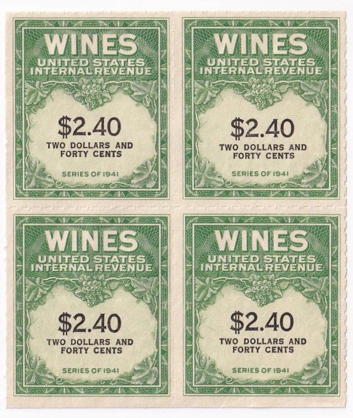STAMP US SCOTT RE153 "Numeral $2.40 Wine Series" $2.40 1941 MNH BLOCK OF 4 - Image 1 of 1