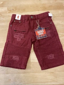 Sacred Crown Burgandy Denim Shorts Youth Size 6 NWT - Picture 1 of 9