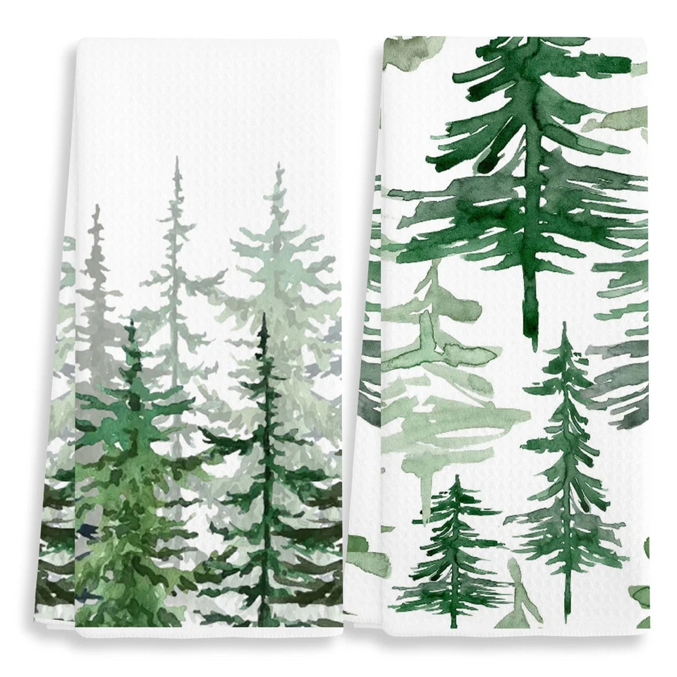 Juego de 2 Toallas de Cocina Decorativas Navidad, Plato Decorativo Árbol Acuarela... Foto 1 de 4