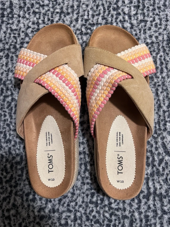 Женские сандалии Tom's размер 10 оранжевые коричневые плетеные холщовая платформа - Изображение 1 из 1