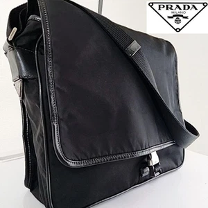 PRADA Black Nylon Shoulder Bag Triangle Logo Plate Business Style USED 1125D - Picture 1 of 17