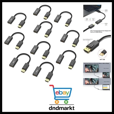 DisplayPort zu HDMI Adapter 10 Stück vergoldet schwarz für Computer Monitor TV - Bild 1 von 4