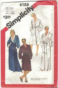 Simplicity 6188 Classic Wrap Robe in 2 Lengths His & Hers Pattern Sz Small Uncut - Picture 1 of 6
