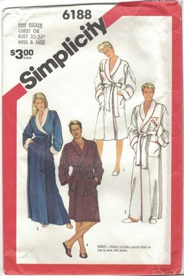 Simplicity 6188 Classic Wrap Robe in 2 Lengths His & Hers Pattern Sz Small Uncut - Image 1 of 4