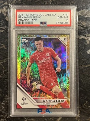 2021-22 Topps UCL Jade Benjamin Sesko Rookie RC Orange Jade /25 PSA 10 (Pop 1) - Image 1 of 2