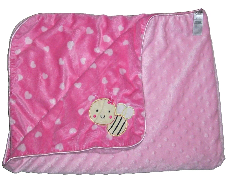 Manta bebé Carters Just One You Pink Heart Bee Minky Dot seguridad Lovey Foto 1 de 2