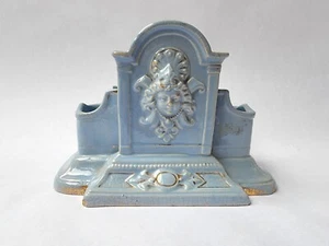 Blue Glazed Continental Yellow Ware Cigar & Match Holder, Classical 19th Century - Picture 1 of 6