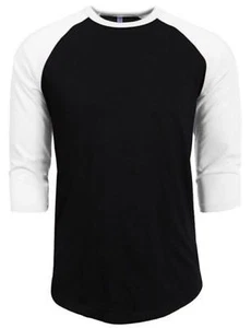 3/4 Sleeve Plain Baseball Raglan T-Shirt Tee Mens Sports Jersey Black White M - Picture 1 of 1